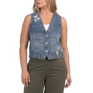 DRIFTWOOD JEANS Medium Wash Crazy For Daisy Floral Embroidered Vest